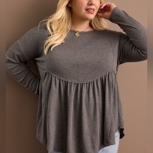 women’s huxley waffle grey asymmetrical long sleeve relaxed fit tunic - arula!